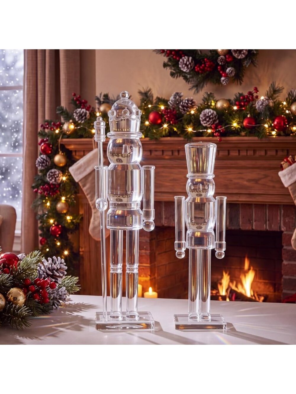 Acrylic Christmas Nutcracker Decor Figures - Set of 2, Clear Holiday Decorations